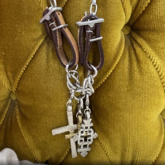 NWT Leather Belt Cross Statement Necklace - Picture 5 of 8